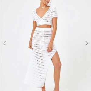 L*Space White Crochet Swim Coverup Set